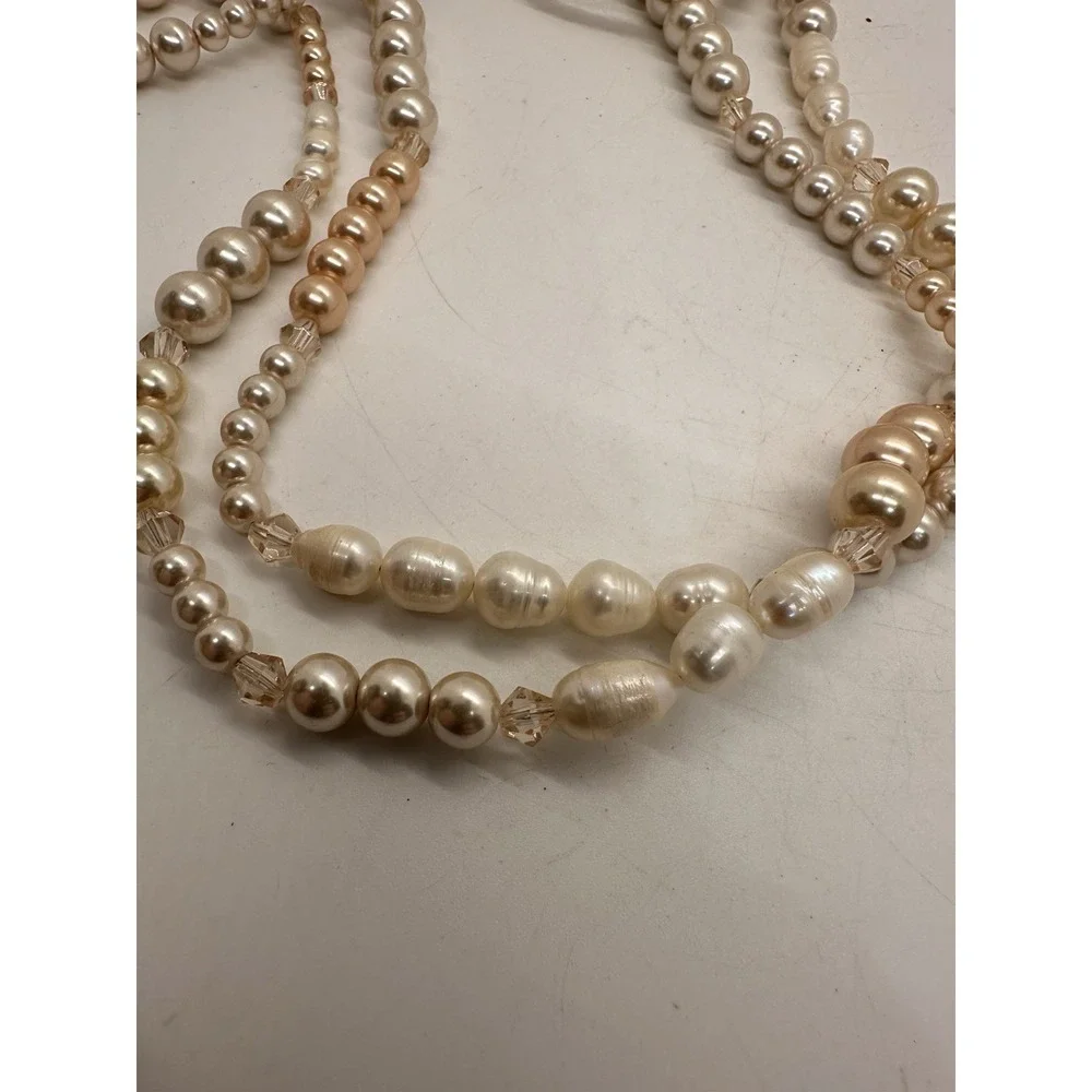 Handmade Multi‎ Strand Freshwater Pearl Necklace Blush Champagne Beads